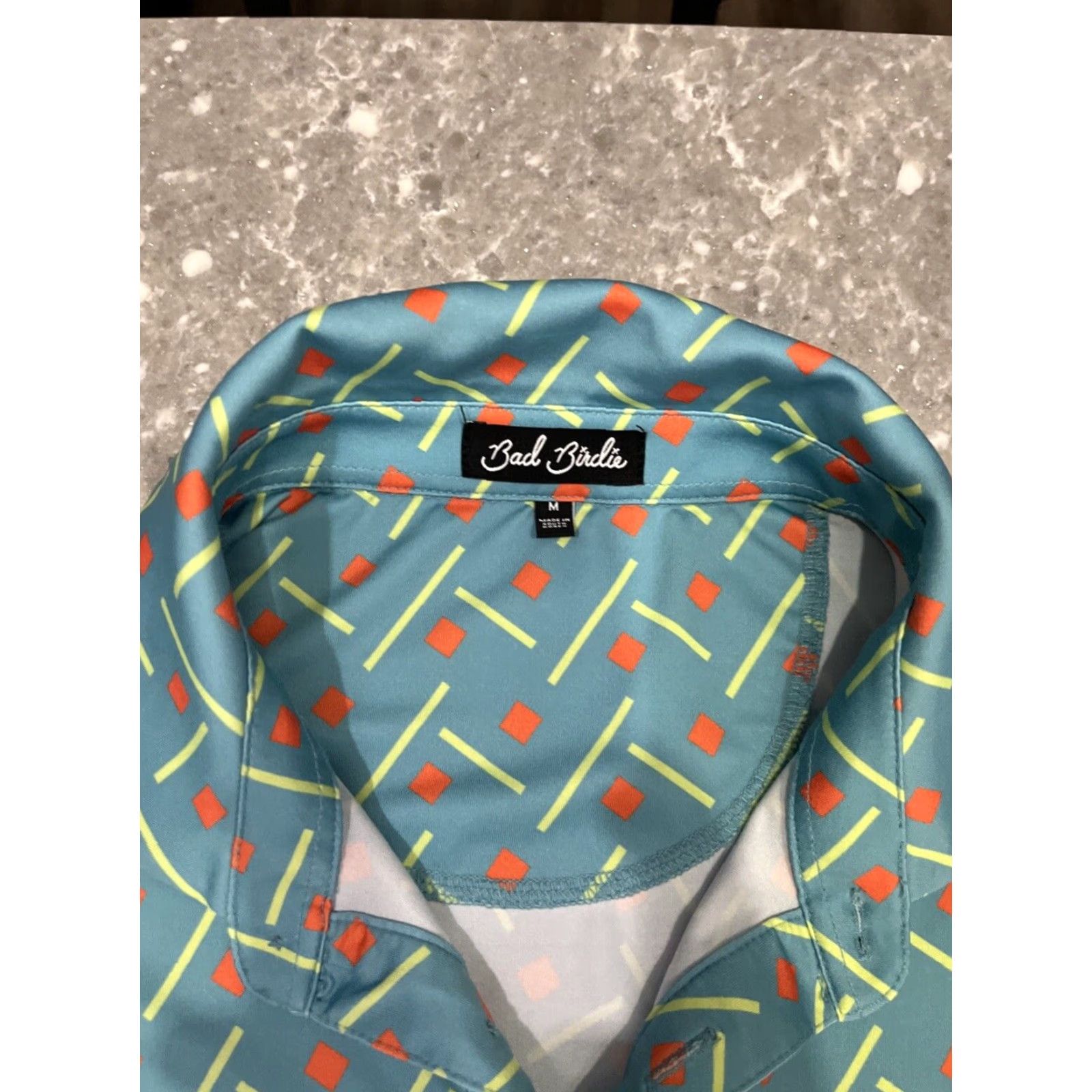 Vintage Bad Birdie Polo Shirt Men Medium Performance Golf Teal Orange Geometric Size US M / EU 48-50 / 2 - 4 Thumbnail