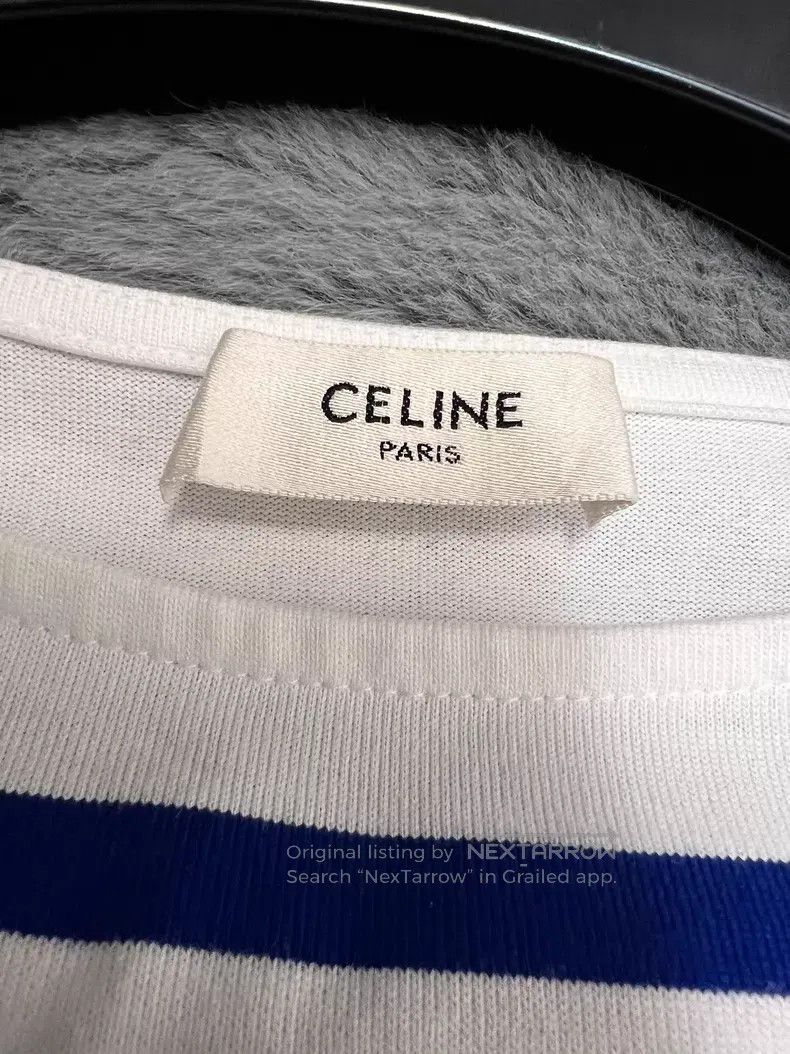 Celine CELINE Blue and White Striped Logo Long-Sleeve T-Shirt i Size US S / EU 44-46 / 1 - 3 Thumbnail