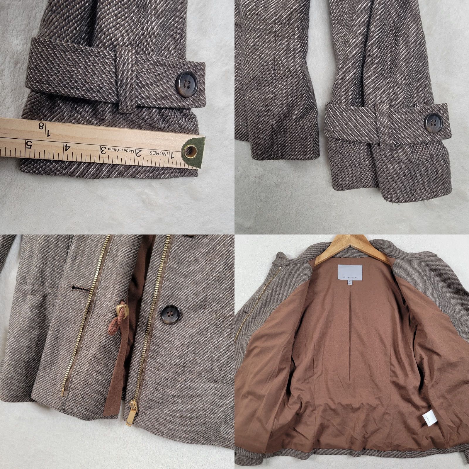 Herring Classiques Entier Jacket Women Brown Herring Bone Tweed Small Overcoat Lined Full Zip Collared Wool Blend Autumn Winter Carded Shoulder Pads Size S / US 4 / IT 40 - 9 Thumbnail
