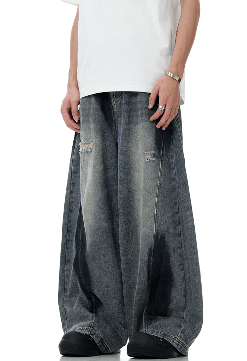 Japanese Brand × Jean American high street graffiti ripped loose wide-leg jeans Size US 32 / EU 48 - 4 Thumbnail