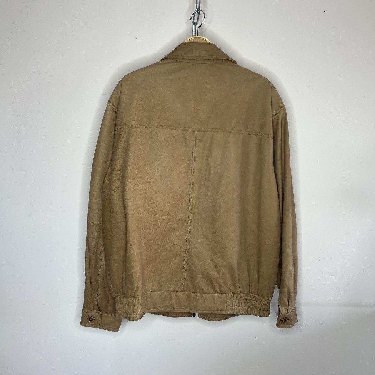 Japanese Brand × Vintage Vintage Leather Jacket Biker Ramones Beige Genuine Trucker Size US XL / EU 56 / 4 - 9 Thumbnail