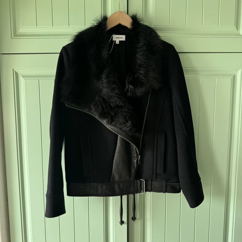 HELMUT LANG Black wool patchwork jacket coat