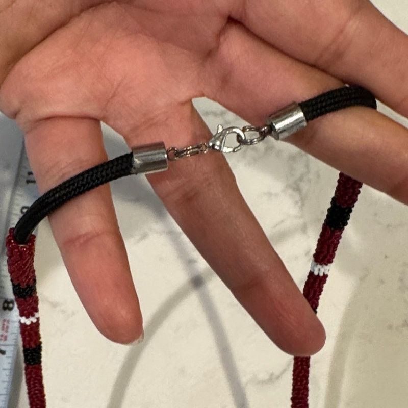 Handmade Handmade Beaded Necklace Black Red White Wrapped Necklace Size ONE SIZE - 6 Thumbnail