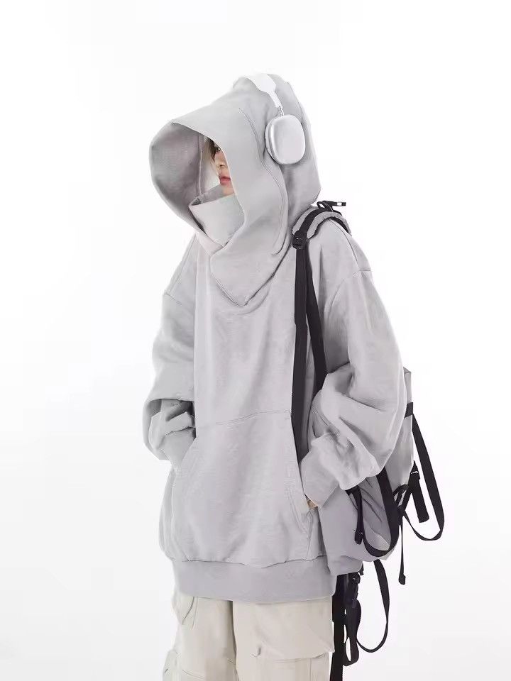 Japanese Brand OVERSIZED Grey Hoodie with Dual Zip & High Neck | Streetwear Size US L / EU 52-54 / 3 - 5 Thumbnail