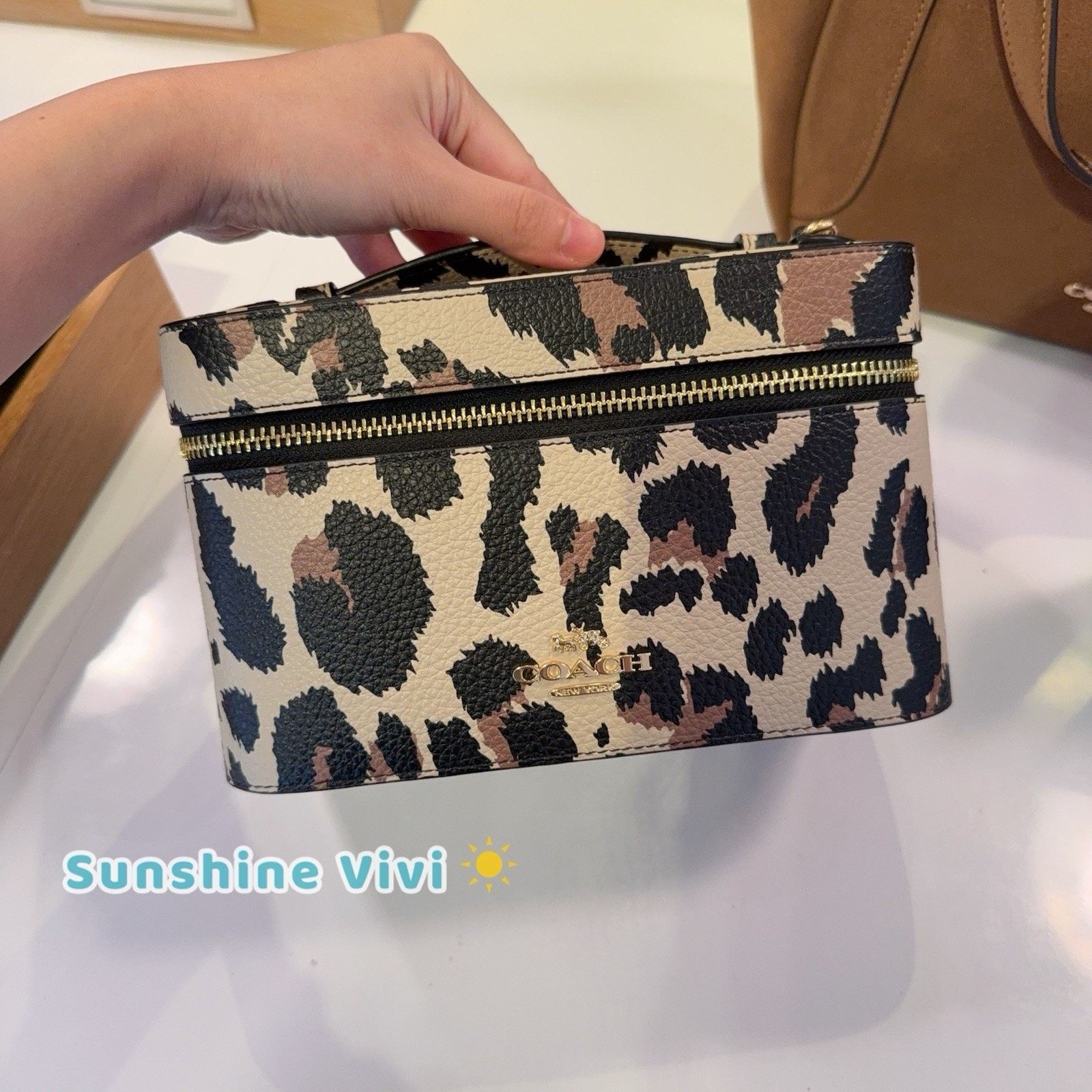 NWT COACH Cosmetic Case Leopard Print CCF43 Gold/Leopard
