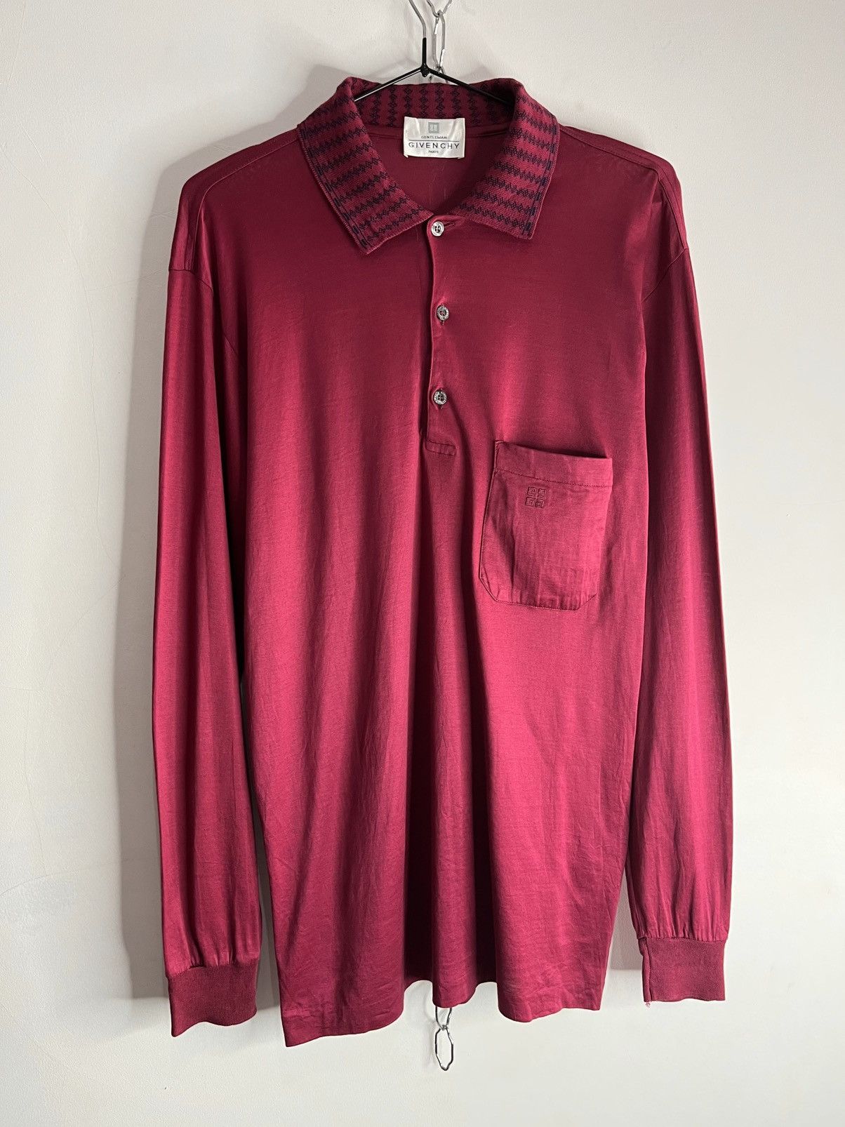 Givenchy Vintage 90s Givenchy Gentleman Maroon Polo Shirts Longsleeve Size US M / EU 48-50 / 2 - 2 Thumbnail