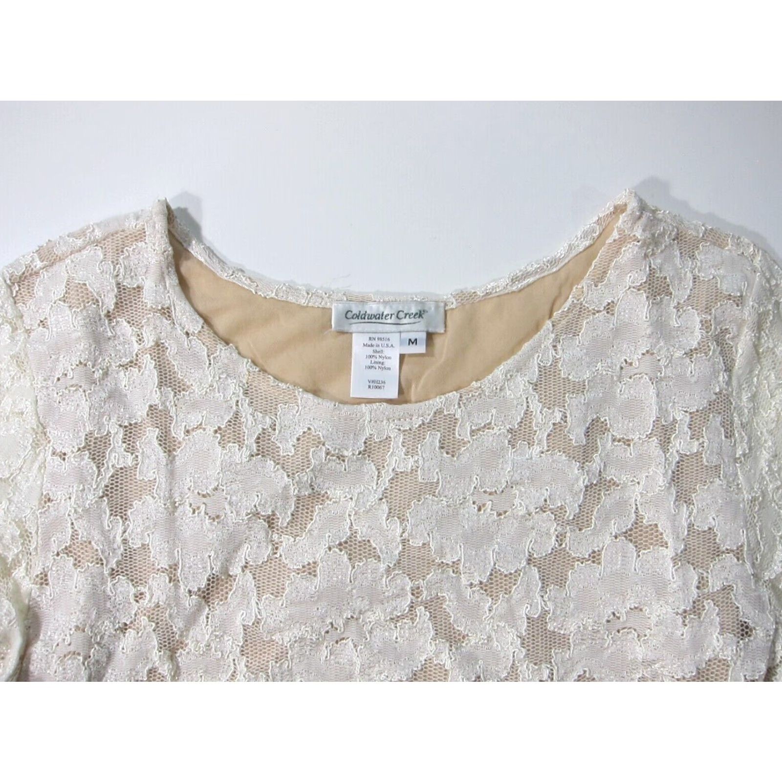 Coldwater Creek Coldwater Creek Ivory Crochet Lace Knit Long Sleeve Lined Blouse Women Medium Size L / US 10 / IT 46 - 4 Thumbnail
