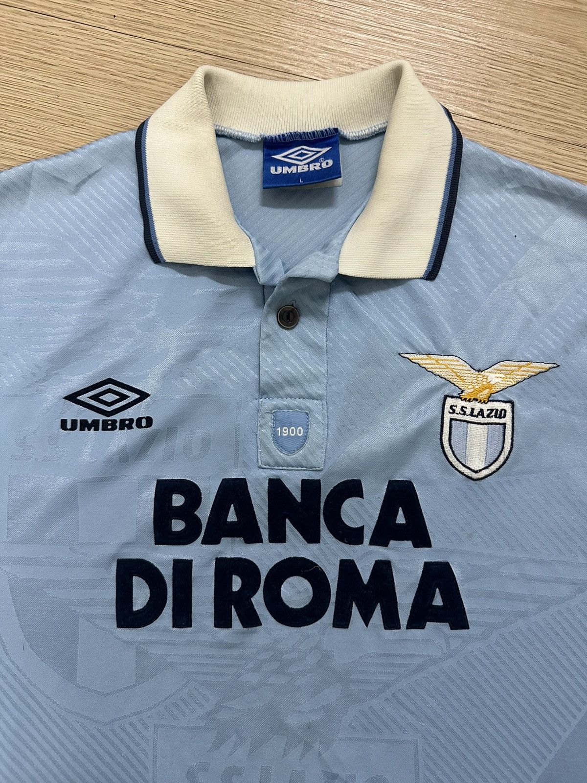 Umbro × Vintage Vintage 1995 Lazio Banca Di Roma Home Kit Umbro Jersey Size US L / EU 52-54 / 3 - 9 Thumbnail