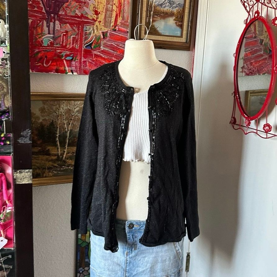 Other jaclyn smith beaded sparkly black cardigan Size L / US 10 / IT 46 - 1 Thumbnail