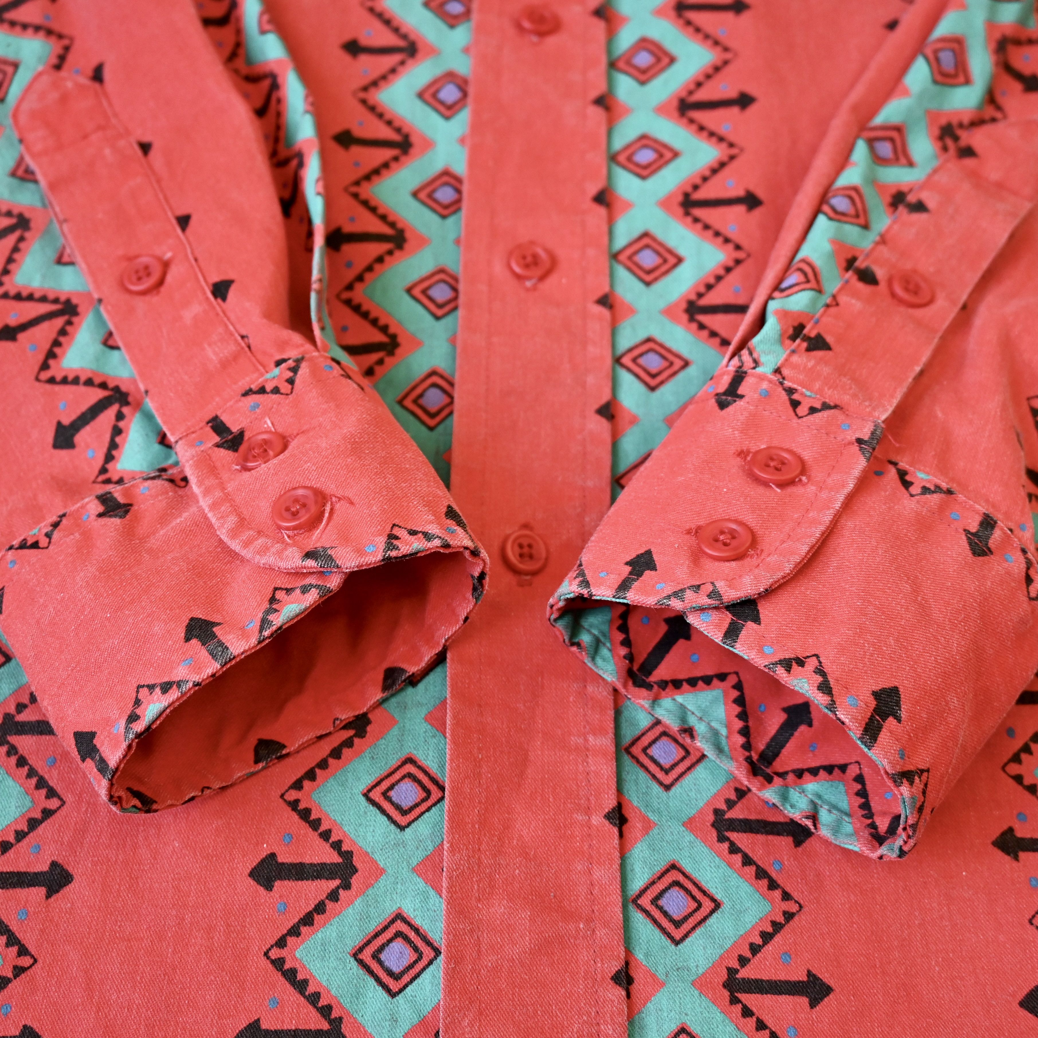 Vintage VTG Wrangler brushpopper shirt Aztec Navajo poppy red 16.5 Size US L / EU 52-54 / 3 - 8 Thumbnail