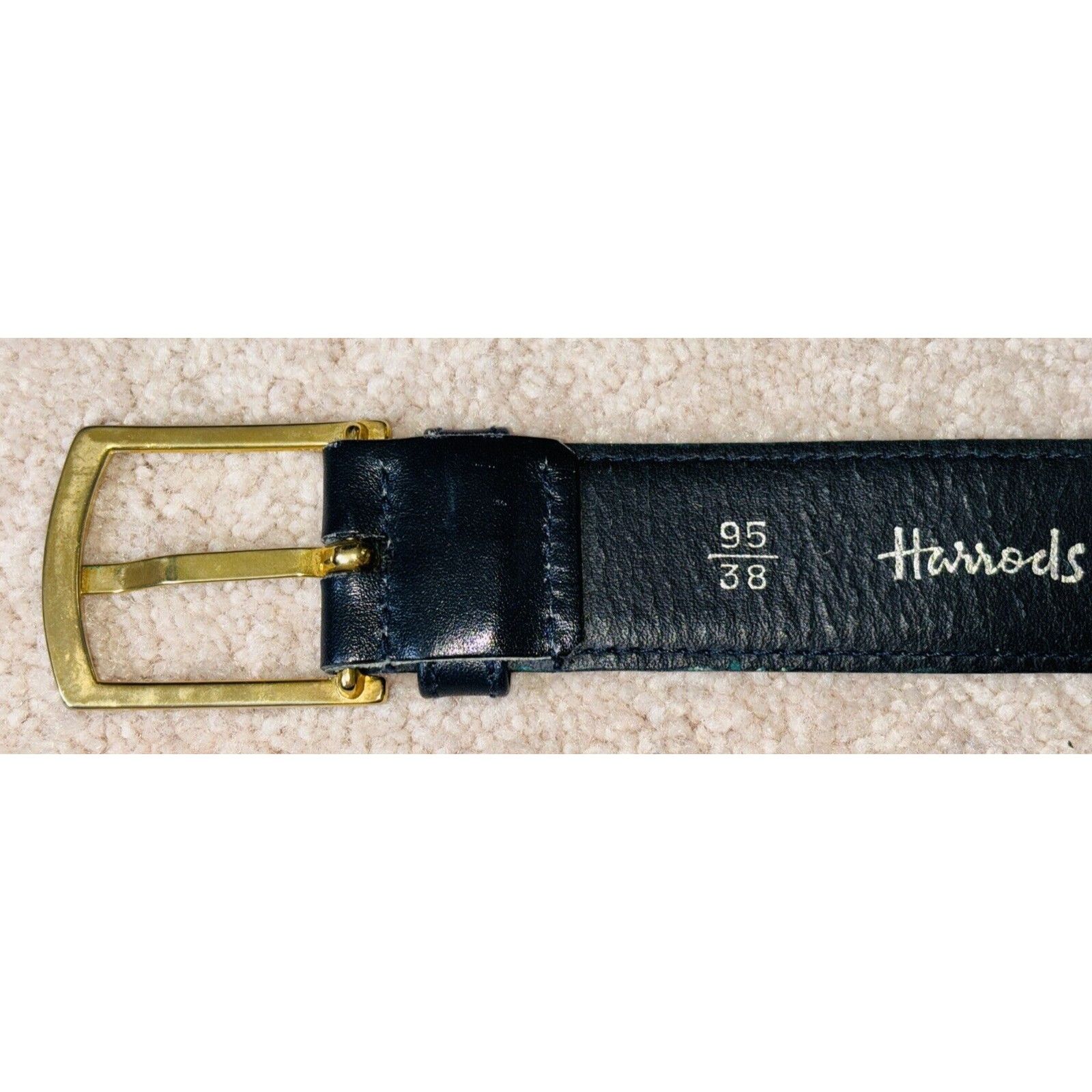 Harrods Vintage Harrods Black Leather Belt 38" Brass Buckle British Size 38 - 5 Thumbnail