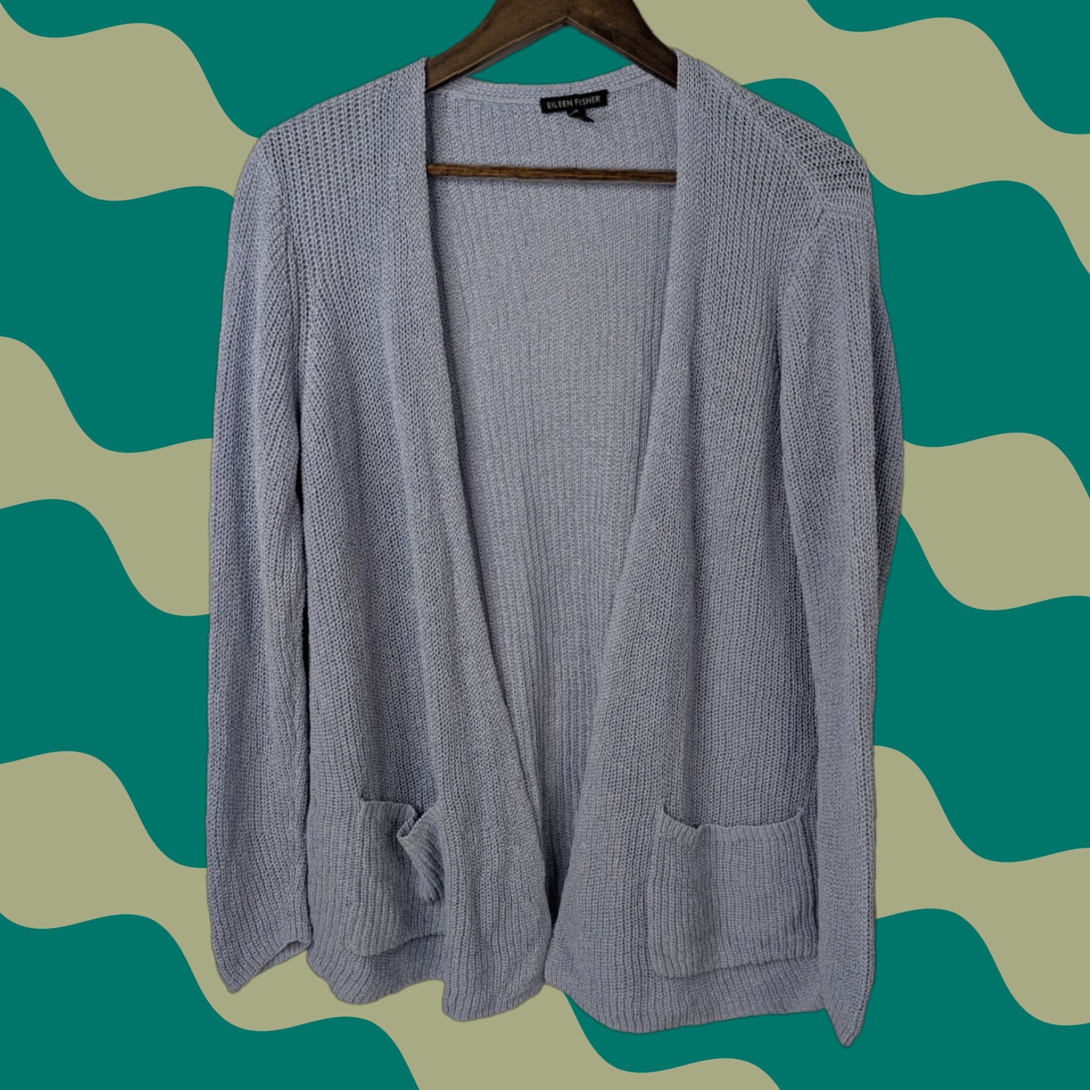 Eileen Fisher Eileen Fisher Blue Cardigan Open Front Size Medium Linen Cotton Blend Women Sweater Size M / US 6-8 / IT 42-44 - 1 Thumbnail