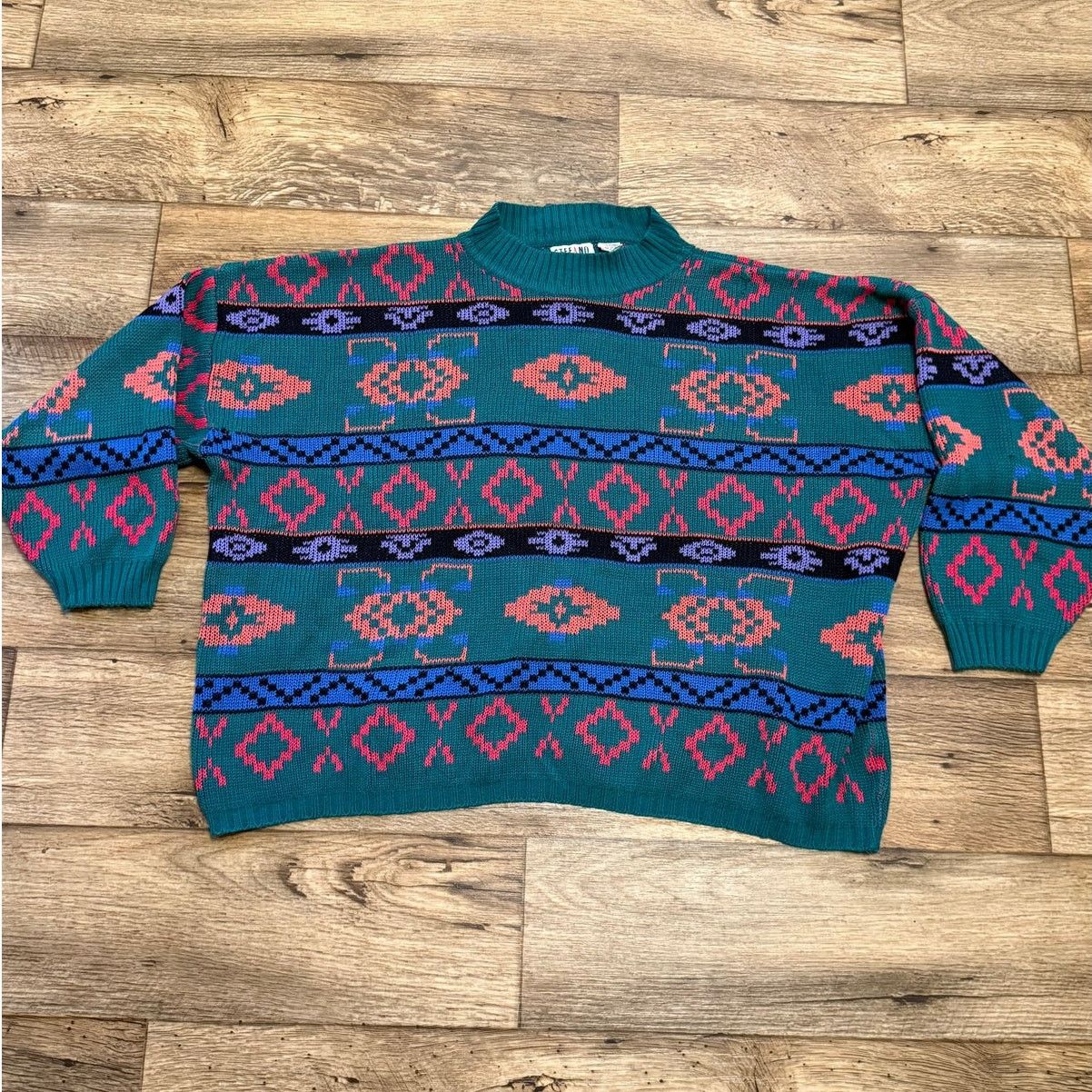 Vintage Vintage 80s Stefano Western Aztec Chunky Knit Sweater Size L / US 10 / IT 46 - 1 Thumbnail