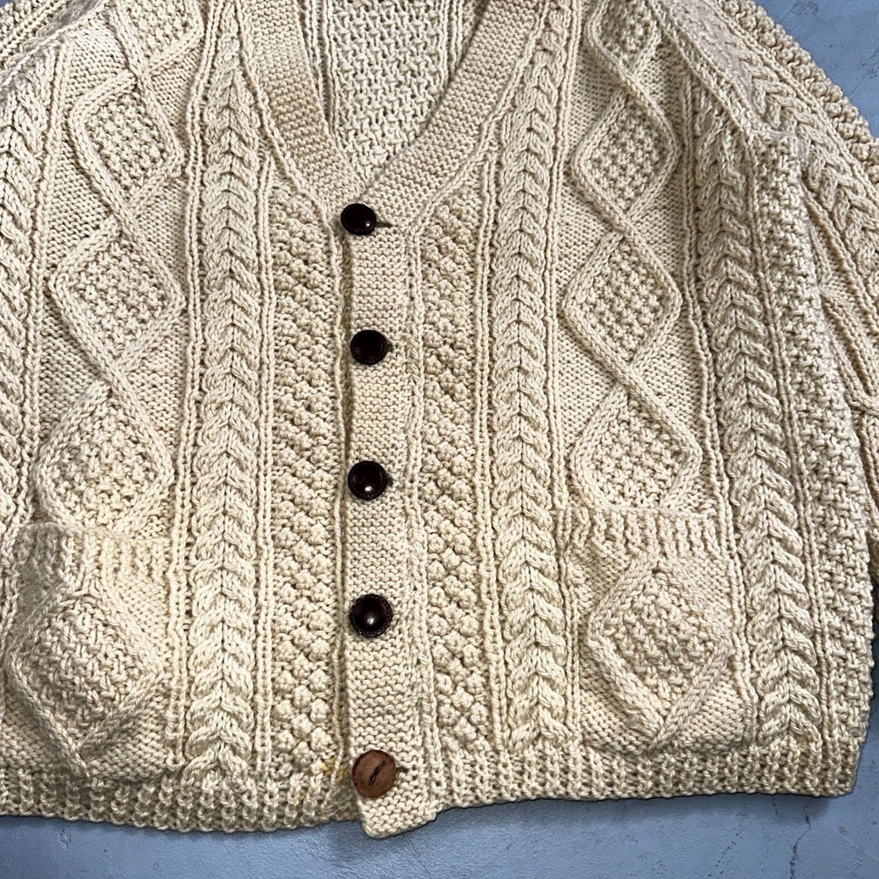 Vintage VINTAGE Heron Garment Sweater Cardigan 1970s Thick Ivory Pure Wool Cabled Knit Mens L Ivory 70s Men Wool Cardigan 1970s Size US L / EU 52-54 / 3 - 4 Thumbnail