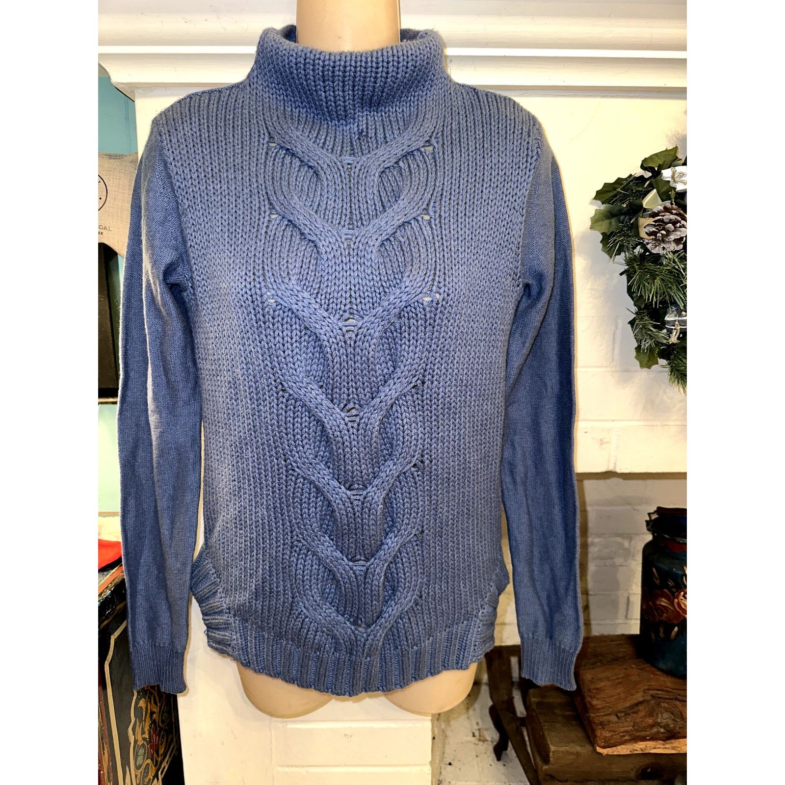 Other NEW SUPER SOFT CULLEN BLUE CABLED TURTLENECK SWEATER XS Size XS / US 0-2 / IT 36-38 - 3 Thumbnail