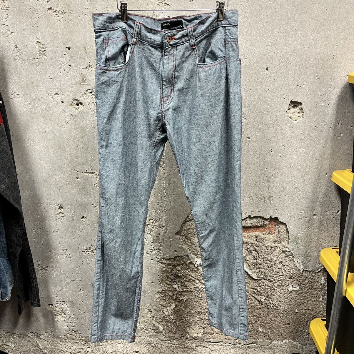 Other Qruel Vintage Y2K Light Wash Red Stitch Embroidered Jeans 34 Size US 34 / EU 50 - 5 Thumbnail