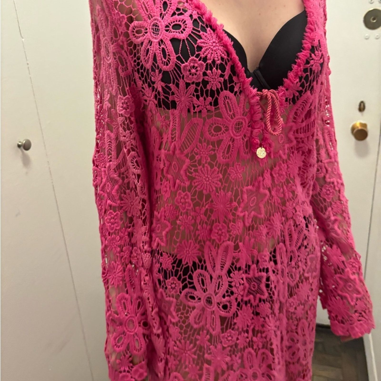 Blumarine NWT Blumarine Beachwear Pink Lace Floral Cardigan L Size L / US 10 / IT 46 - 12 Thumbnail