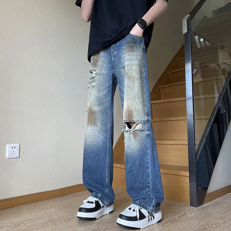 Japanese Brand Retro loose fringed ripped jeans Size US 30 / EU 46 - 1 Thumbnail