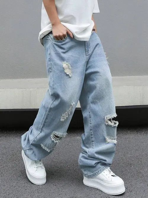 Distressed Baggy Denim Jeans Ripped