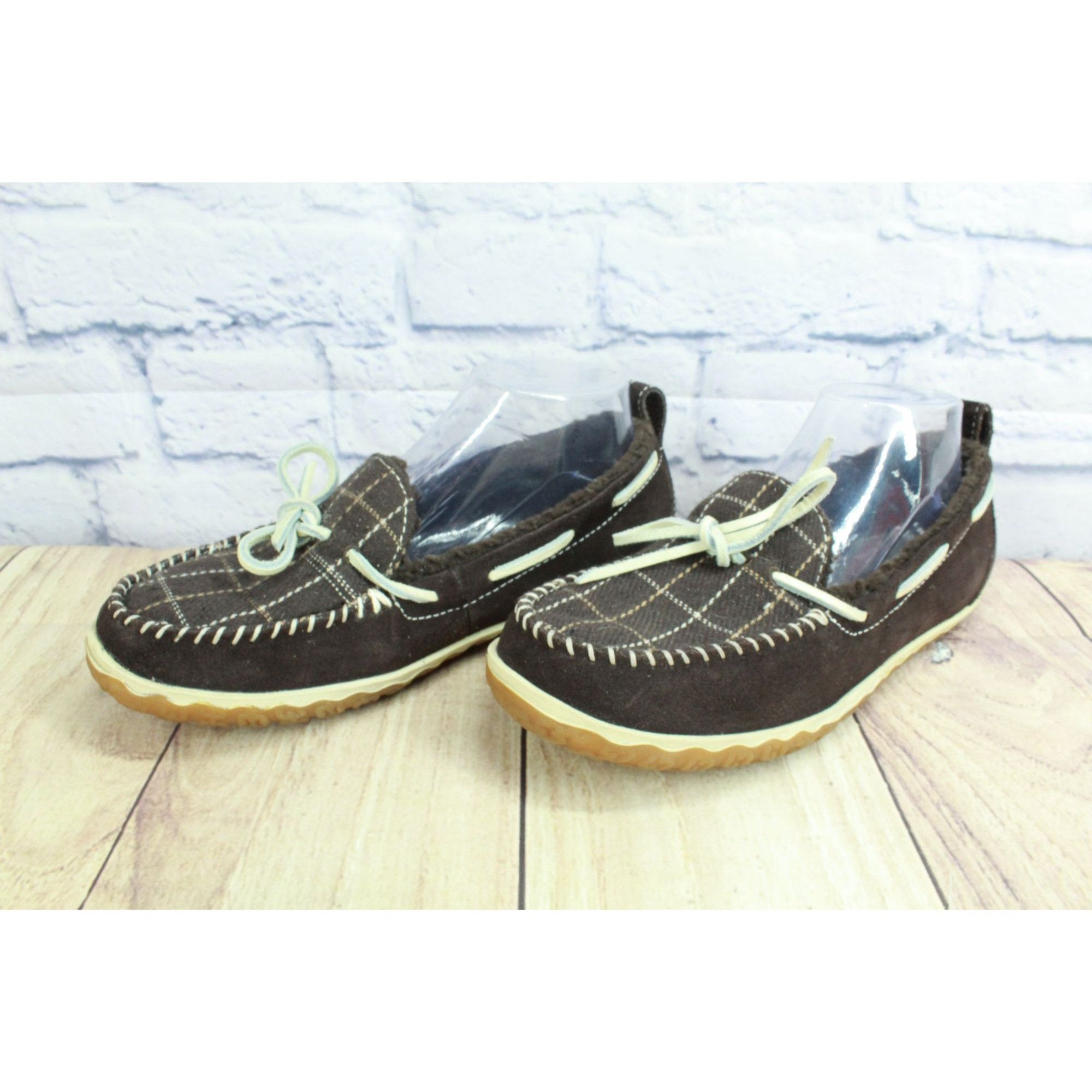 L.L. Bean LL Bean Women’s Brown Suede Plaid Lined Moc Slippers 8 Size US 8 / IT 38 - 3 Thumbnail