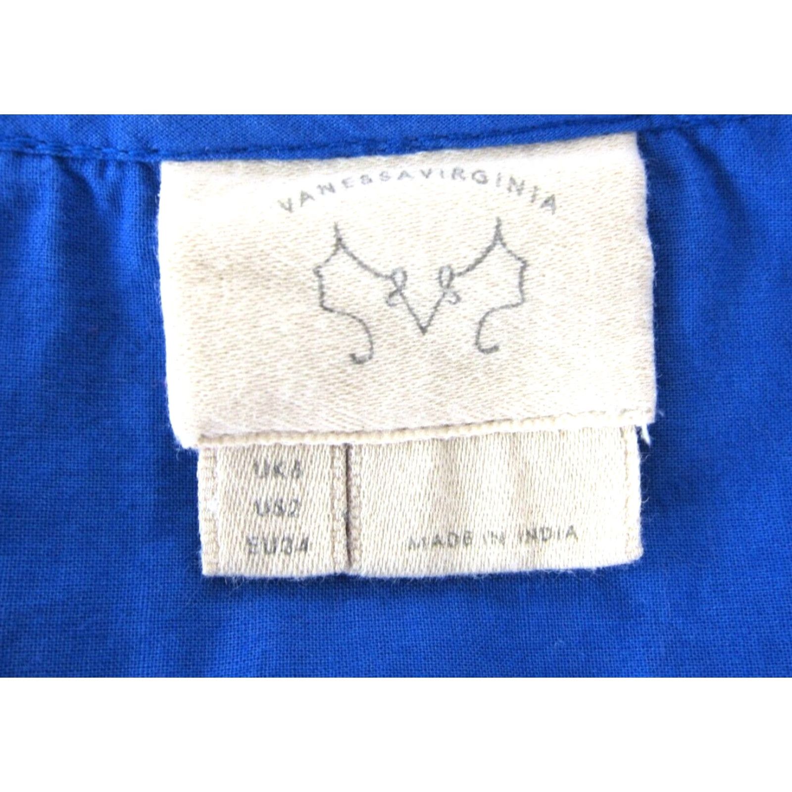 Anthropologie Vanessa Virginia Anthropologie Cotton Blue Embroidered V-Neck Peasant Blouse 2 Size XS / US 0-2 / IT 36-38 - 3 Thumbnail