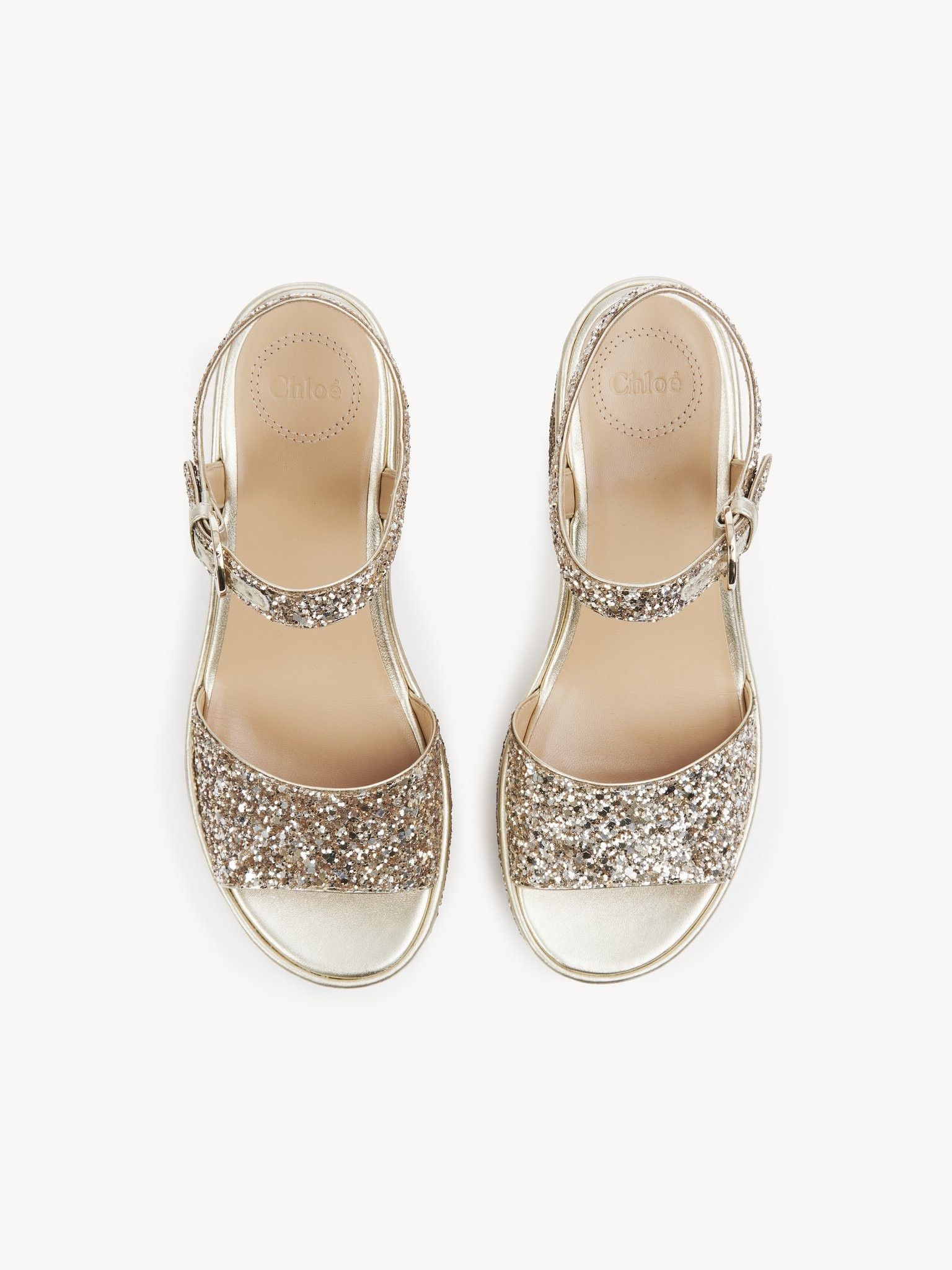 Chloe o1loc1c0325 CHC23 Odina Sandals in Glittery Beige Size US 8 / IT 38 - 3 Thumbnail