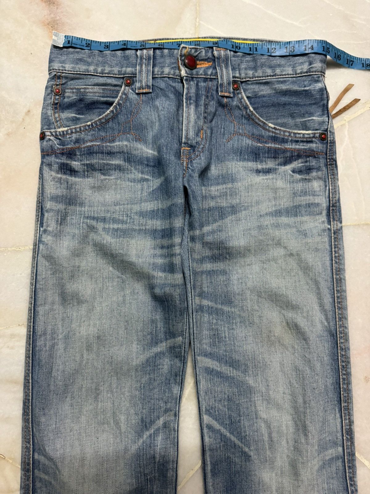Edwin ⚡️FLARED⚡️VINTAGE EDWIN BLUE TRIP 503 RARE HONEYCOMB MUDPUNK Size US 29 - 19 Thumbnail