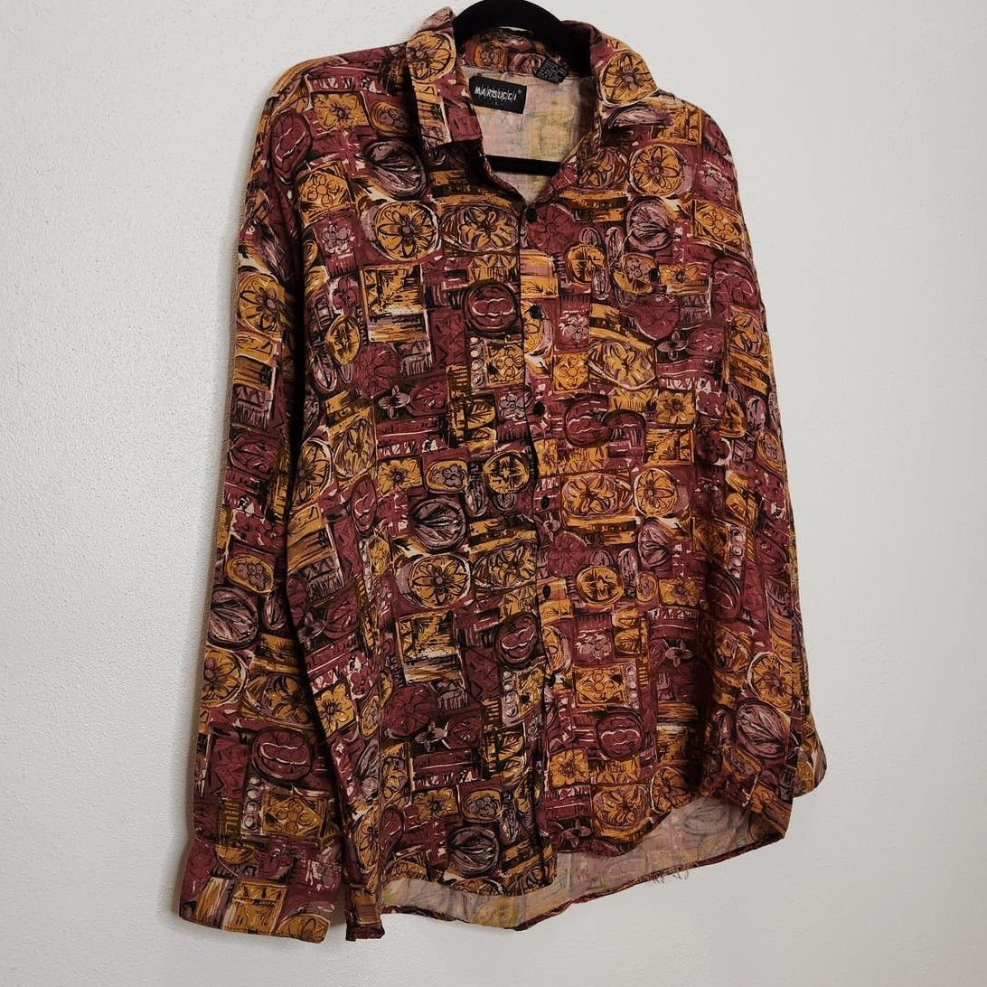 Vintage Vintage Rayon Button Shirt Large Margucci Floral Flowers Art Size US L / EU 52-54 / 3 - 2 Thumbnail