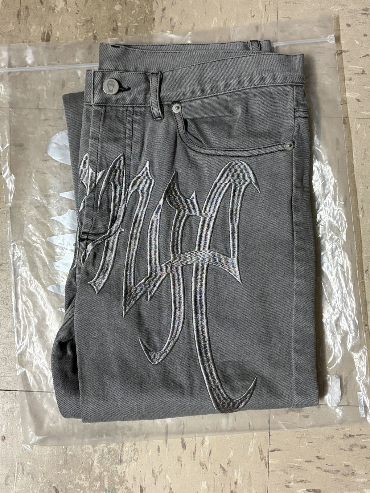 Revenge Revenge Embroidered Arch Logo Grey Denim Jeans SAMPLE Size US 30 / EU 46 - 2 Thumbnail