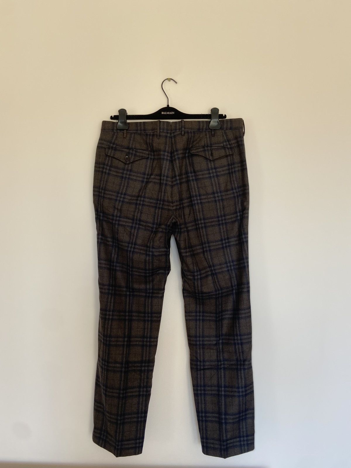 Rota Rota Brown Blue Checked Wool Trousers Size US 39 - 4 Thumbnail