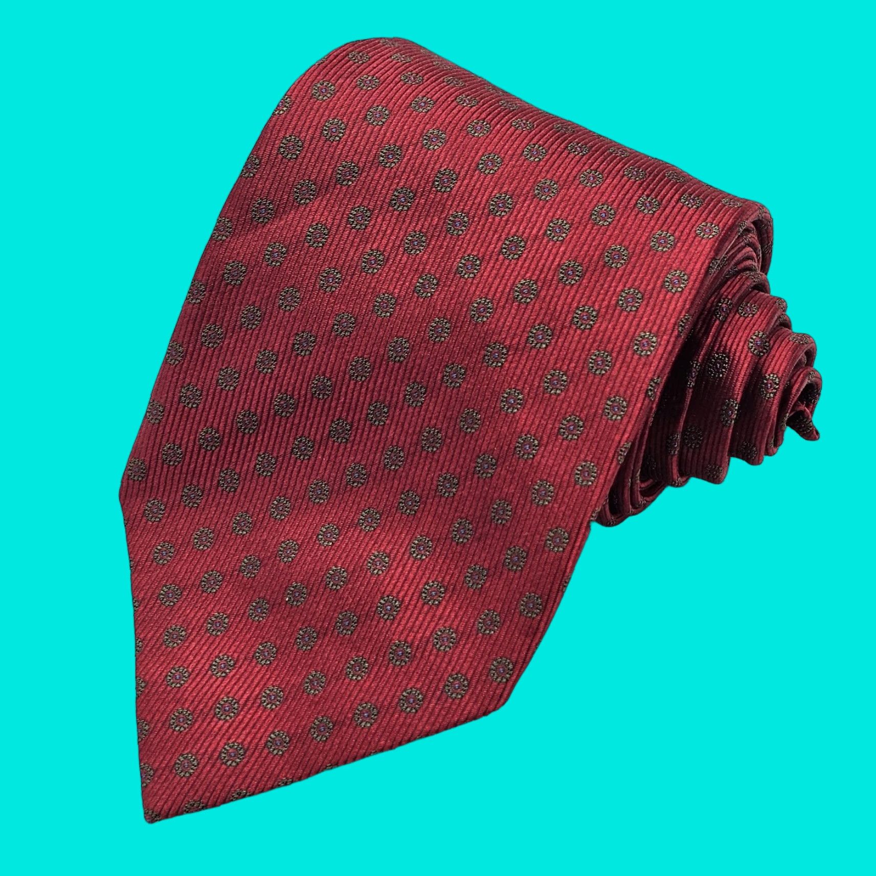 Vintage VINTAGE JZ RICHARDS Necktie Men's Red Silk Tie Geometric Circles 60"X4" Designer Tie Businessmen Style Mens Size ONE SIZE - 1 Thumbnail