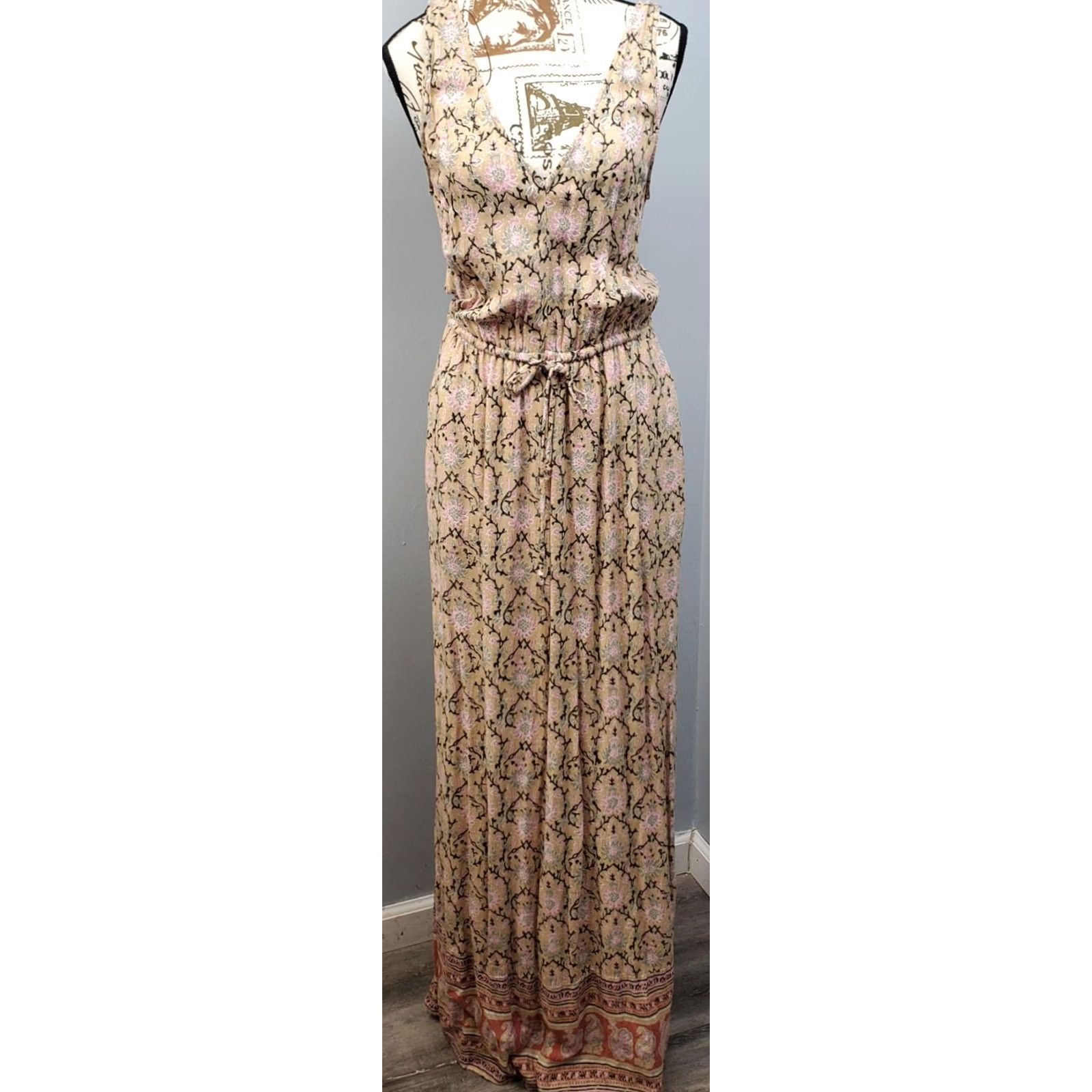 Lucky Brand Lucky Brand Dress Womens S Maxi Multi Floral Lined Cinch Waist Deep Neck Size S / US 4 / IT 40 - 2 Thumbnail