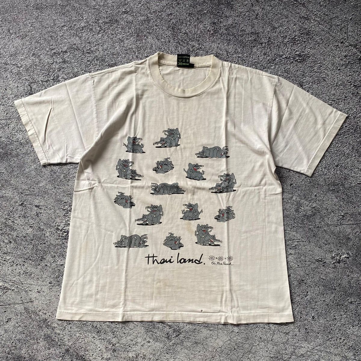 Vintage 1990s - Vintage Elephant Kamasutra Position White Tee Size US L / EU 52-54 / 3 - 1 Thumbnail