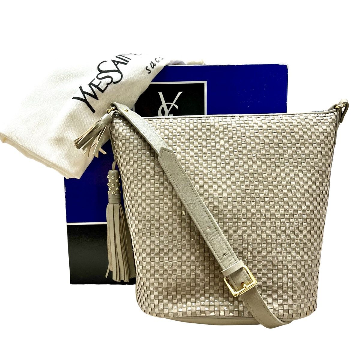 Yves Saint Laurent RARE YSL Vintage Woven Taupe Shoulder Bag Size ONE SIZE - 1 Thumbnail