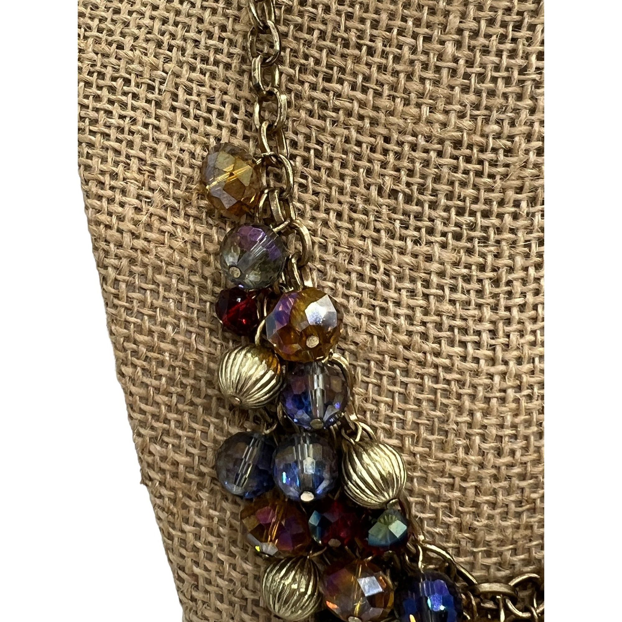 Other Iridescent Glass Bead Gold Tone Bib Necklace Statement Adjus Size ONE SIZE - 3 Thumbnail