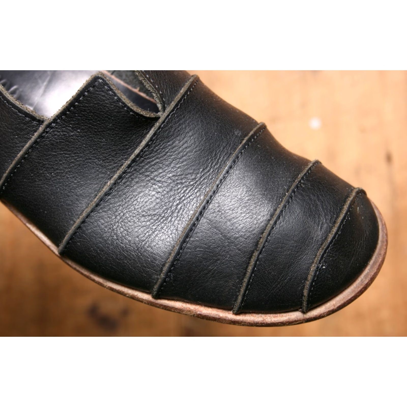 Vintage CYDWOQ Sabates W Black Leather Slip On Loafers Womens 10 EUR 40 Schuh Flats Union US 10 Platform Size US 10 / IT 40 - 6 Thumbnail