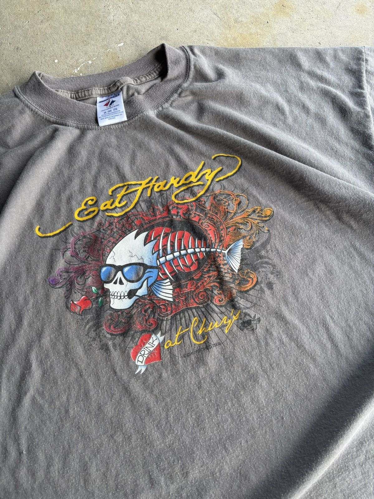 Ed Hardy Vintage Ed Hardy Fish Boxy Grunge Grey Tee Size US XXL / EU 58 / 5 - 3 Thumbnail