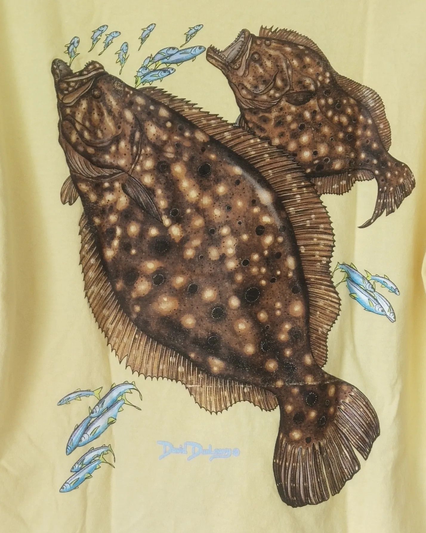 Vintage David DunLeavy Fish Art Big Print Yellow Stained Tees Size US L / EU 52-54 / 3 - 2 Thumbnail