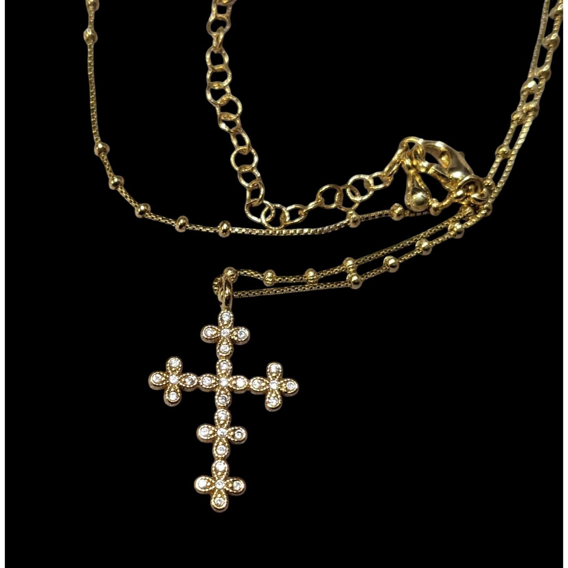 Other Dainty Minimalist Gold Tone Gemmed Cross Necklace Size ONE SIZE - 1 Thumbnail