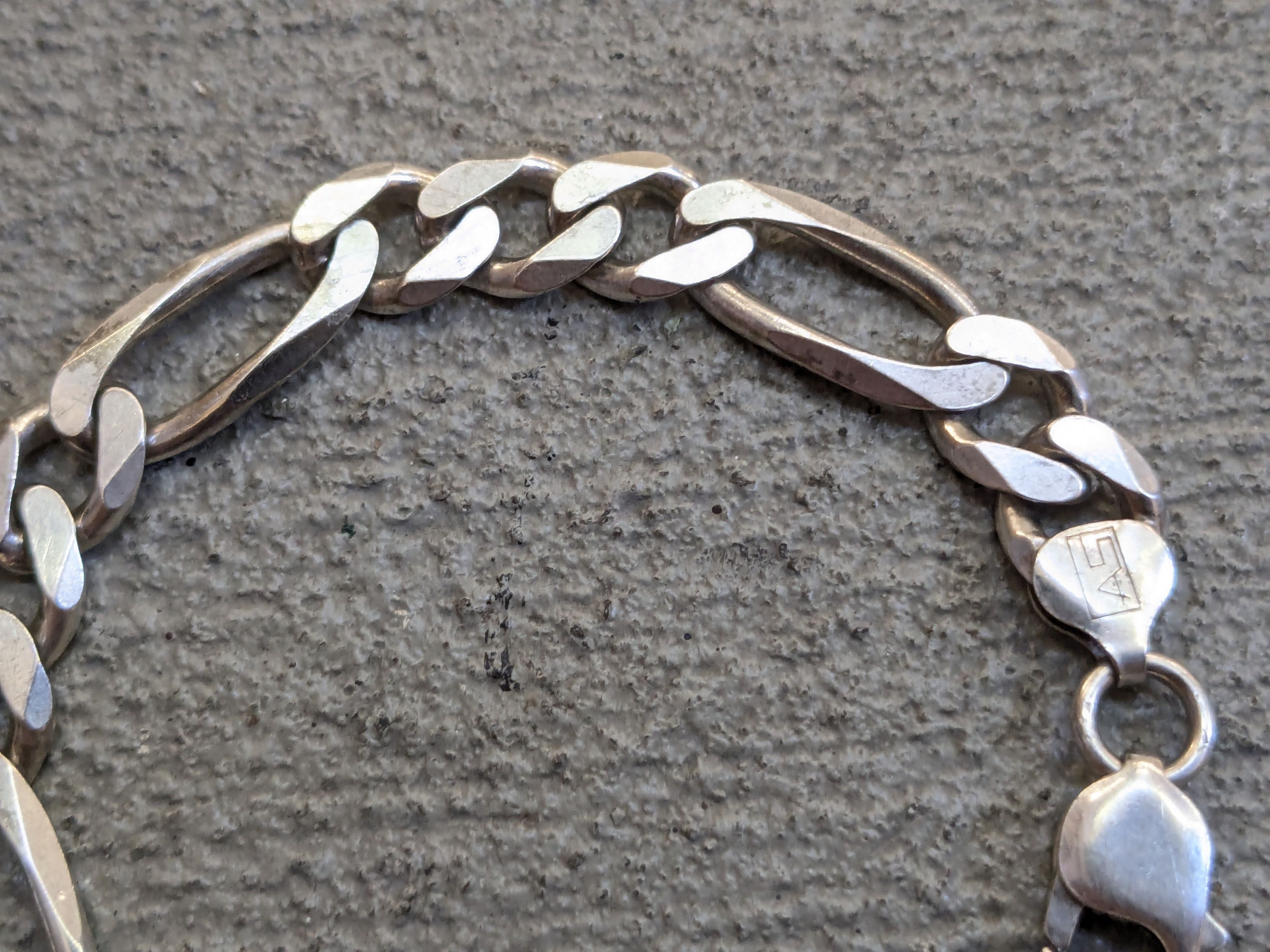 Other Sterling Silver Bracelet 8" Figaro Link Chain Biker Punk Size ONE SIZE - 5 Thumbnail