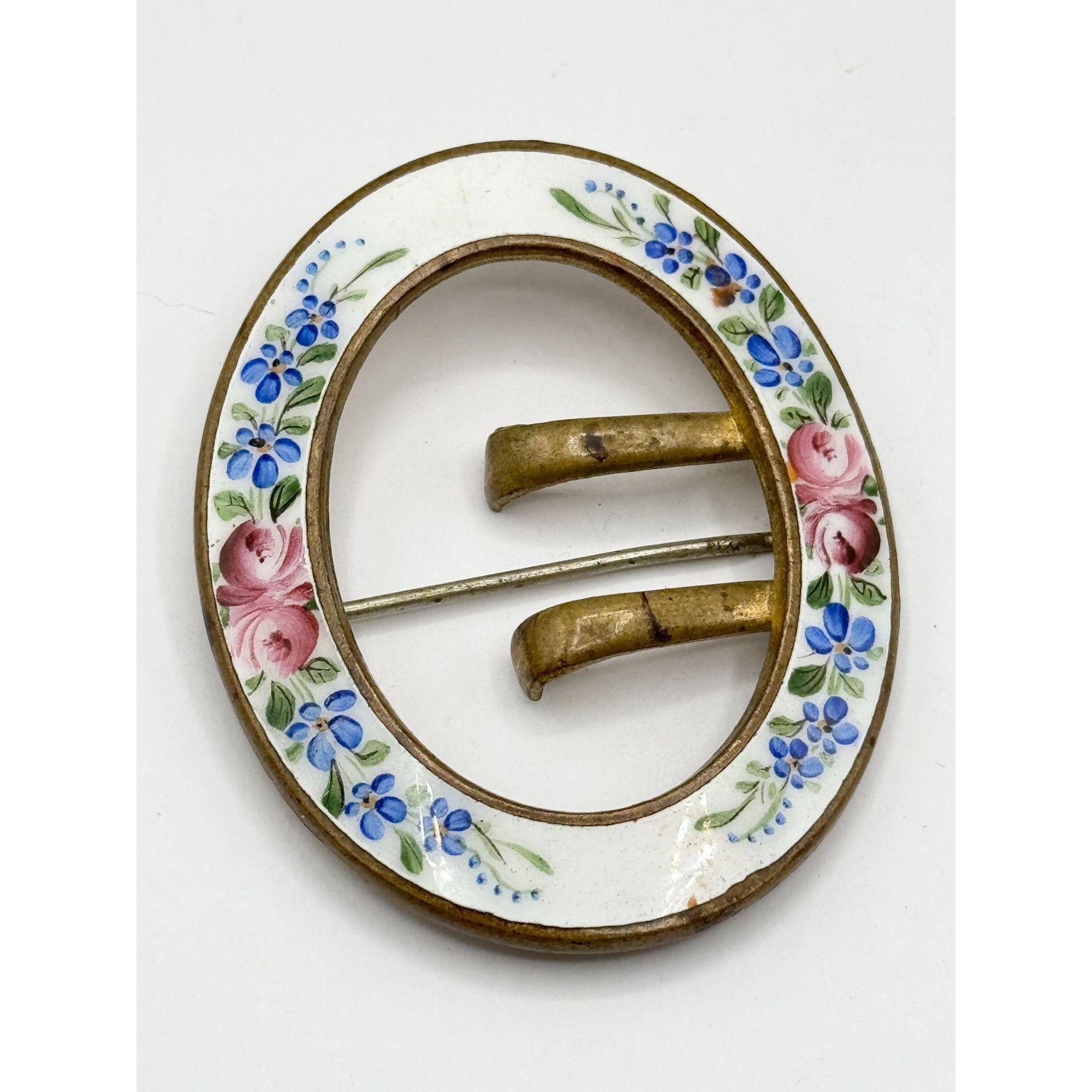 Vintage Antique Estate Enamel Floral Buckle Brooch Pin Size ONE SIZE - 1 Thumbnail