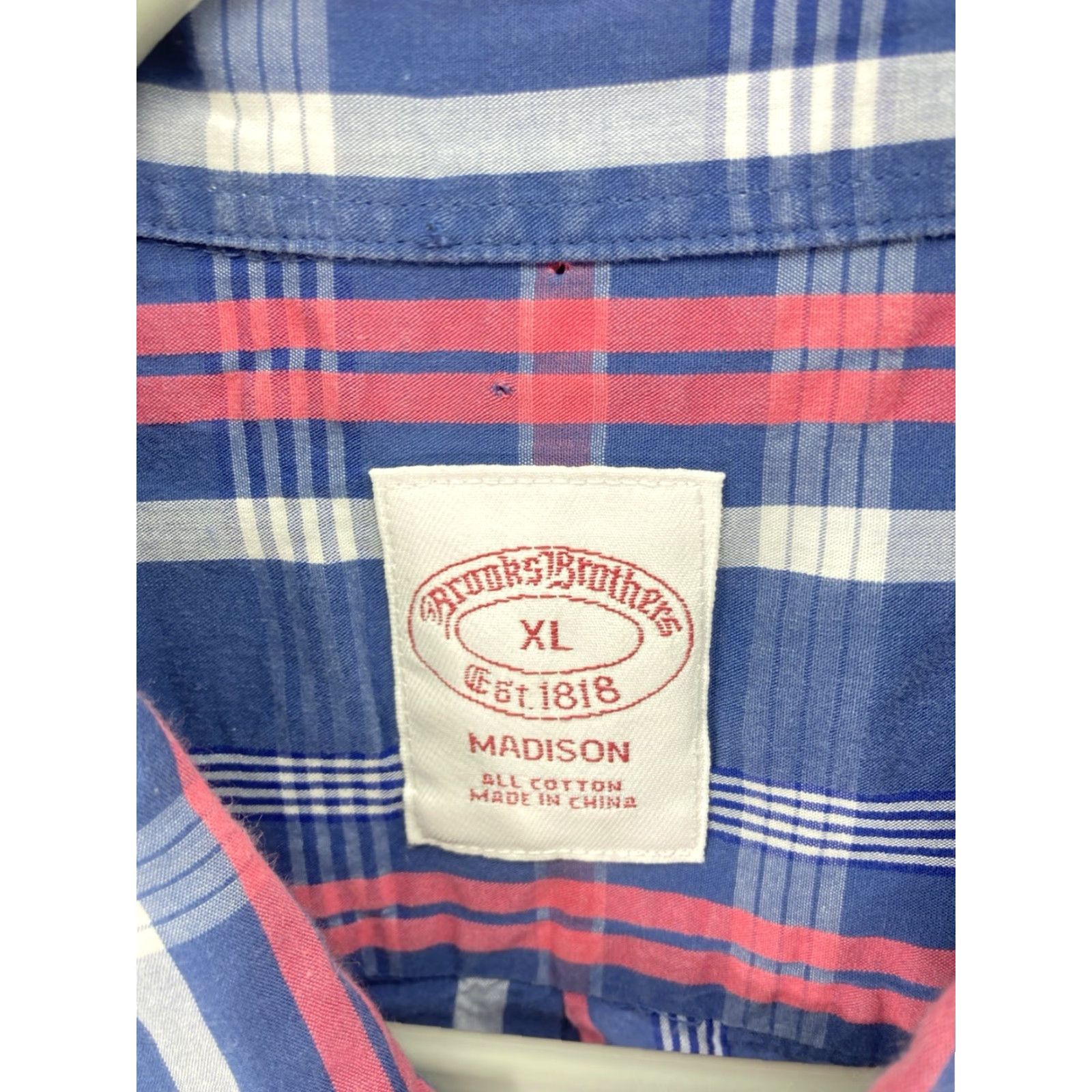 Brooks Brothers Brooks Brothers Madison Camp Shirt Men XL Blue Pink Stripe Button Short Sleeve Shirt Size US XL / EU 56 / 4 - 5 Thumbnail