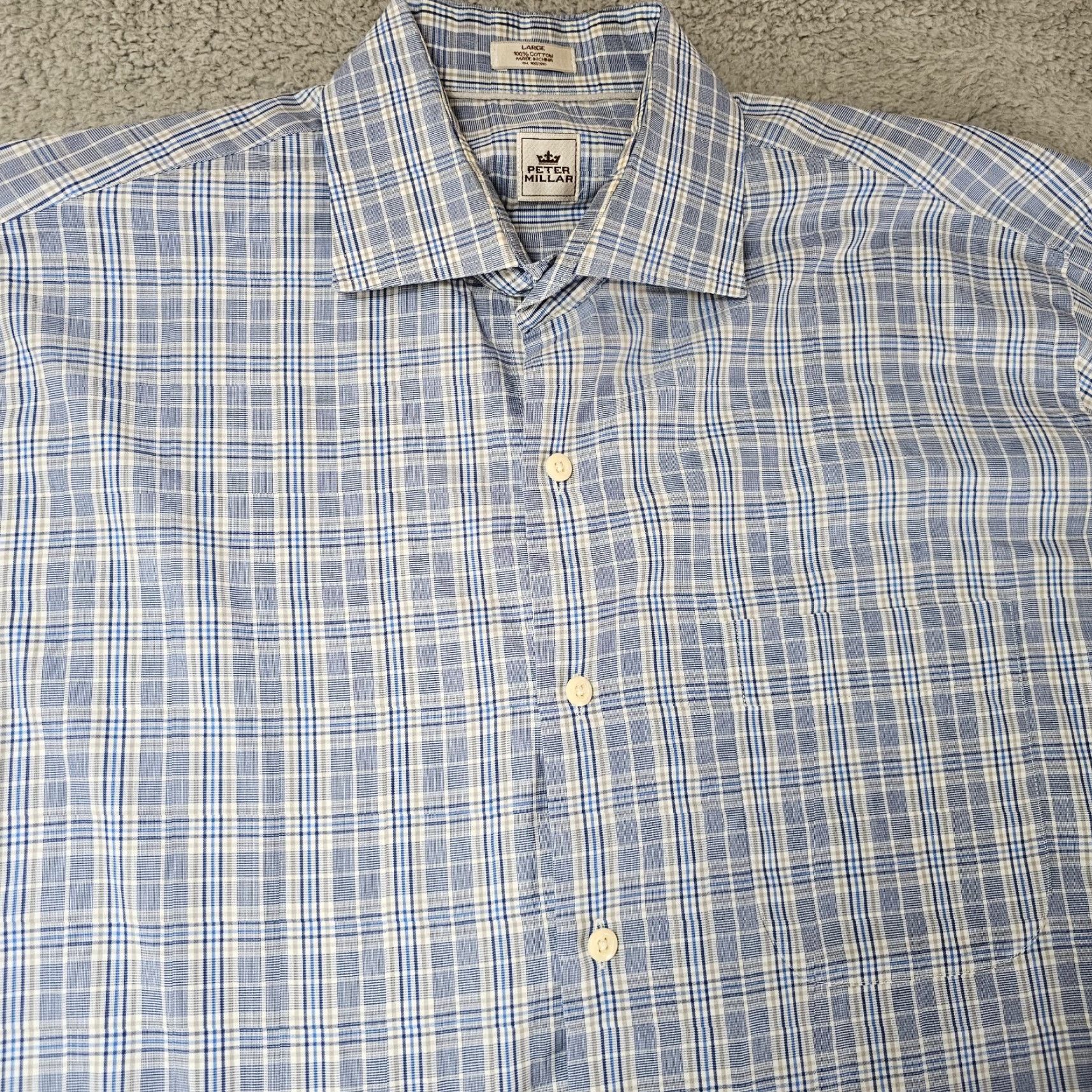 Peter Millar Peter Millar Shirt Mens Large Blue Pane Check Button Up Dress Casual Woven Size US L / EU 52-54 / 3 - 3 Thumbnail