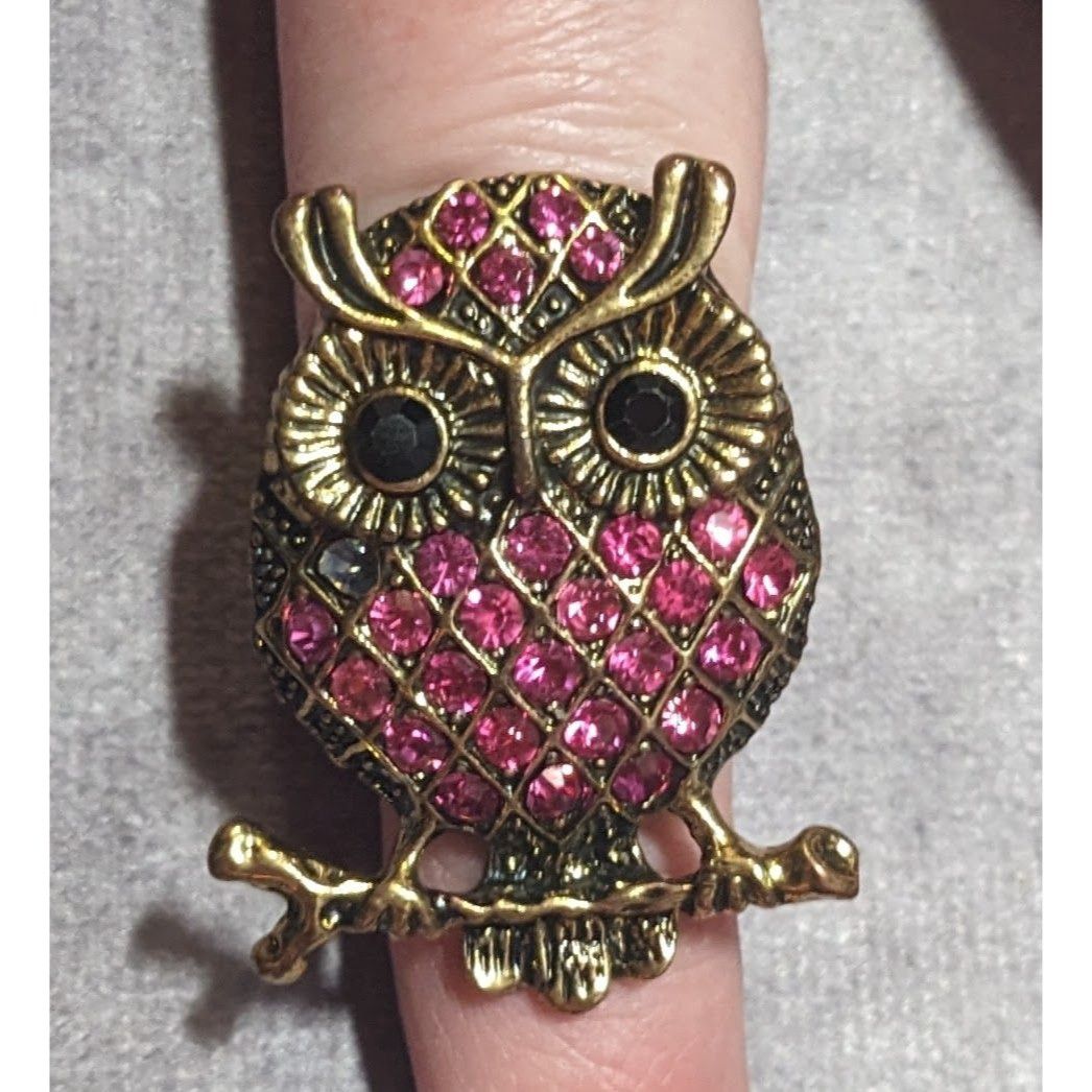 Other Witchy Cottagecore Pink Rhinestone Gold Tone Owl Stretch Rin Size ONE SIZE - 15 Thumbnail