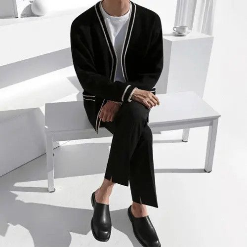 VIBE Black Knit Cardigan Sweater Size US XL / EU 56 / 4 - 2 Thumbnail