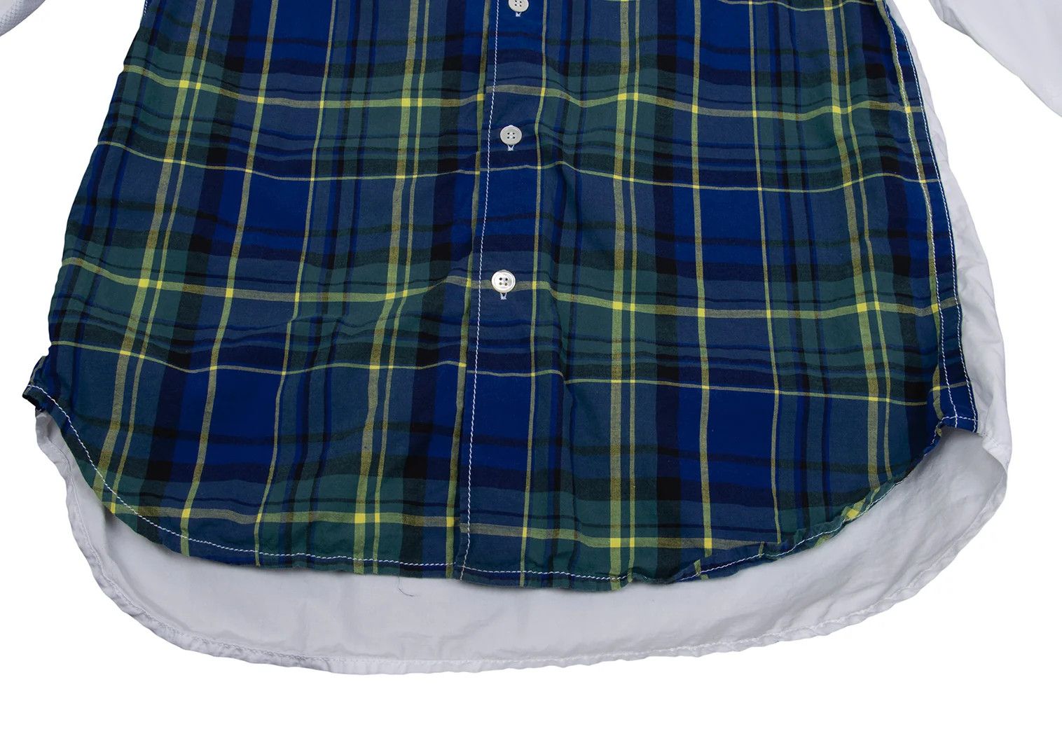 Ganryu Cotton Check Color Block Shirt in White and Blue, M Size US M / EU 48-50 / 2 - 10 Thumbnail