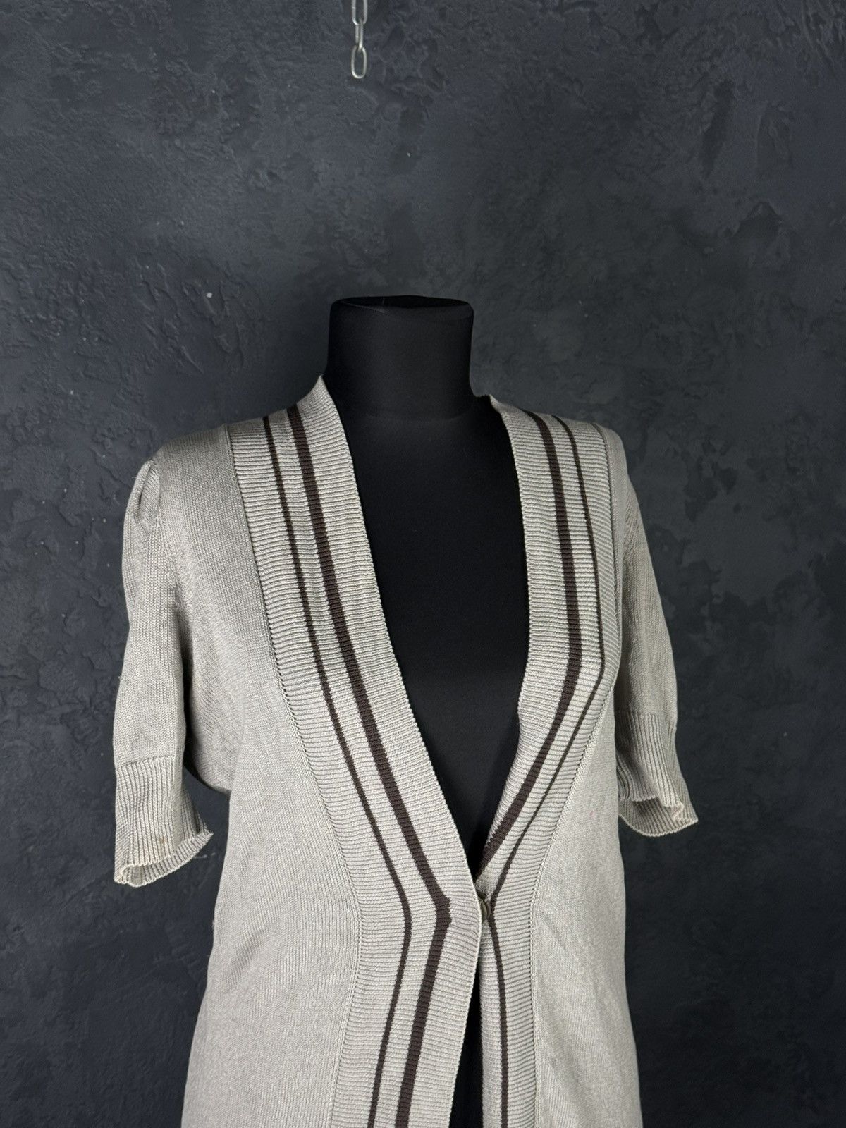 Brunello Cucinelli Brunello Cucinelli Beige Short Sleeve Button Long Cardigan Size M / US 6-8 / IT 42-44 - 2 Thumbnail
