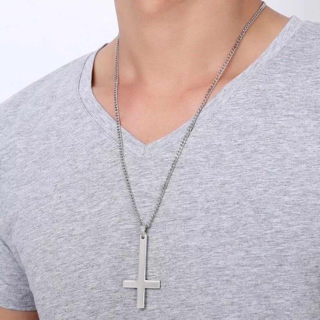 Other Silver Saint Peter's Cross Necklace Inverted Stainless Steel Size ONE SIZE - 4 Thumbnail