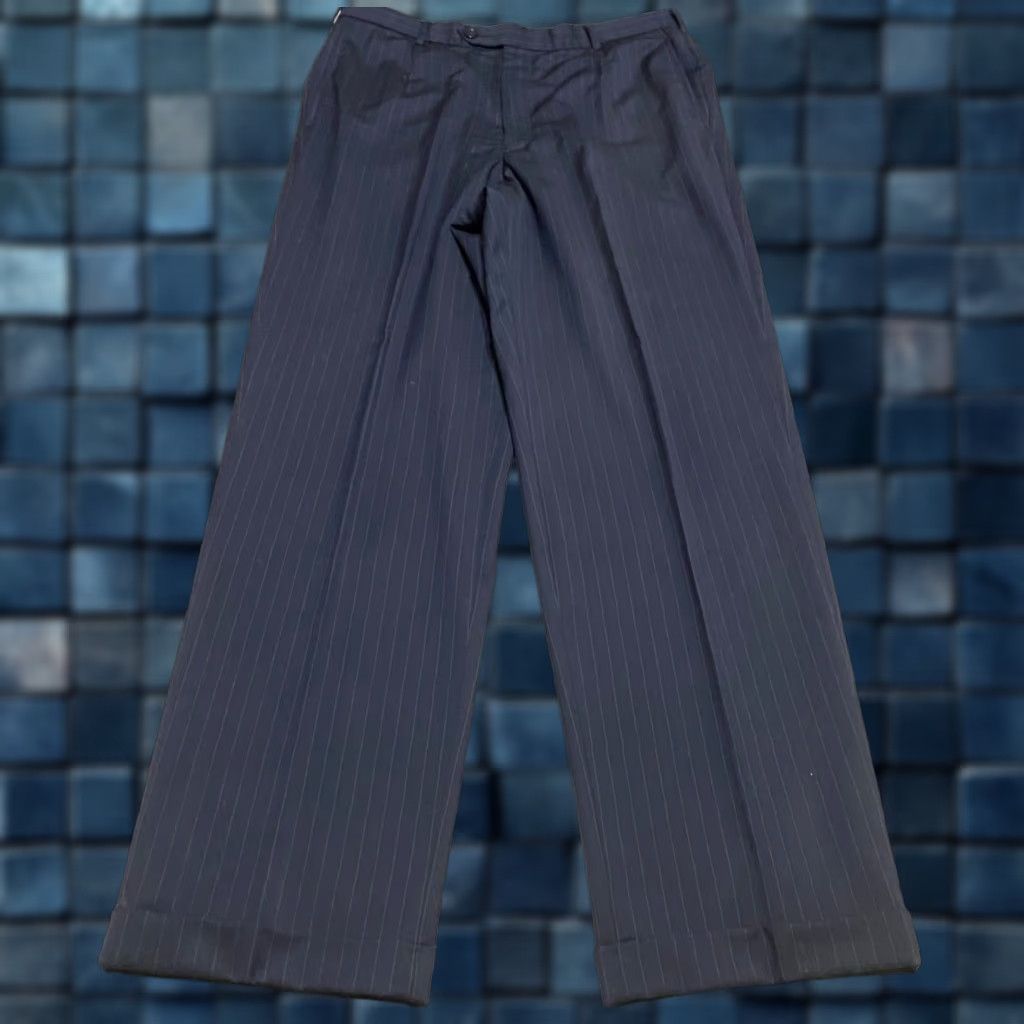 Brooks Brothers Brooks Brothers Dress Pants Striped Blue Wool 35x34 Flat Front Men's Regular Size 35 Straight Pants Size US 35 - 1 Thumbnail