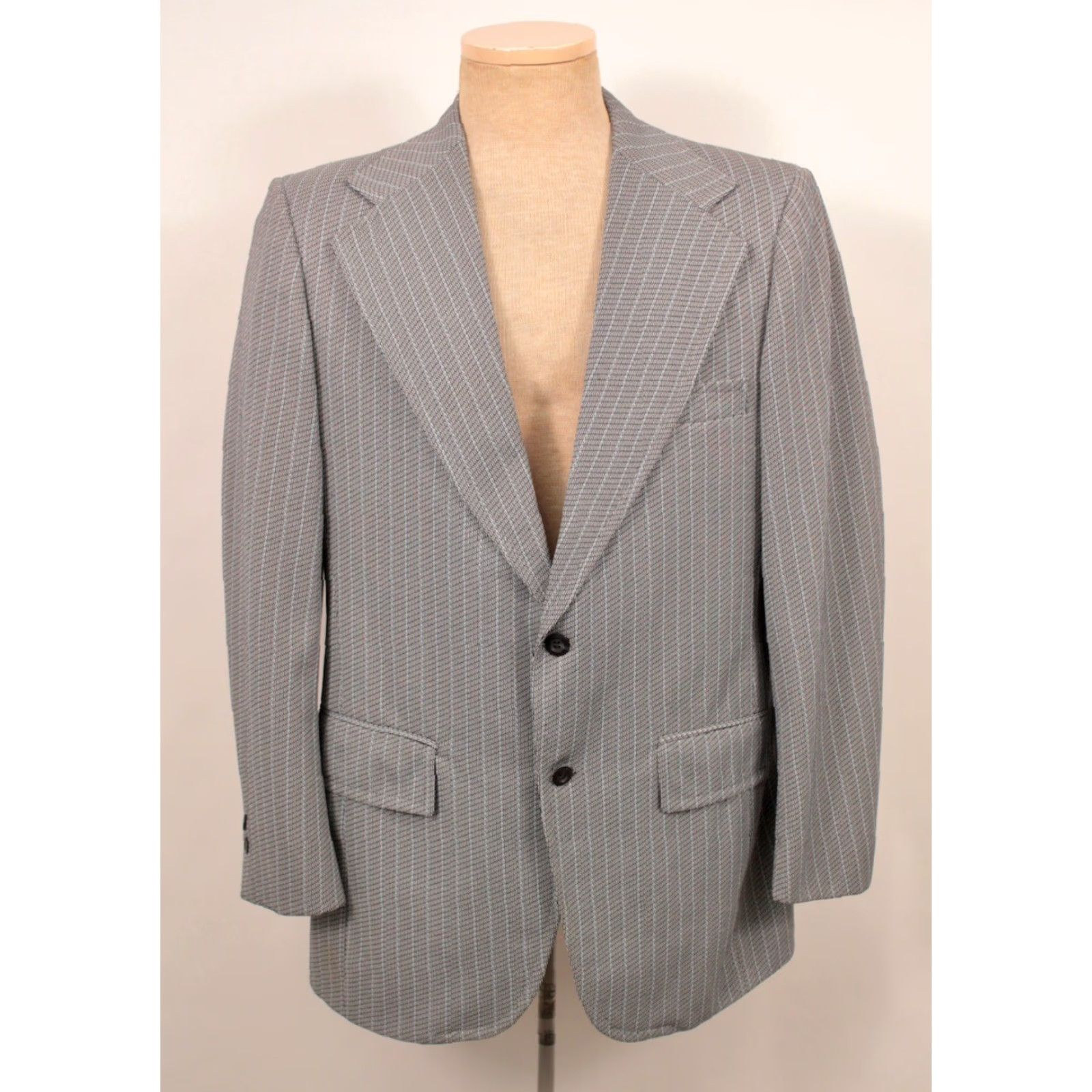 Vintage VINTAGE Men's VTG 70s Blue Pinstripe 2 PC Leisure Suit Sz M 1970s Disco Shirt Jacket Pants Mens Size 40R - 3 Thumbnail